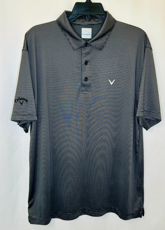 Callaway Polo Shirt Men Large Performance Polyester Stretch Black Silver Striped