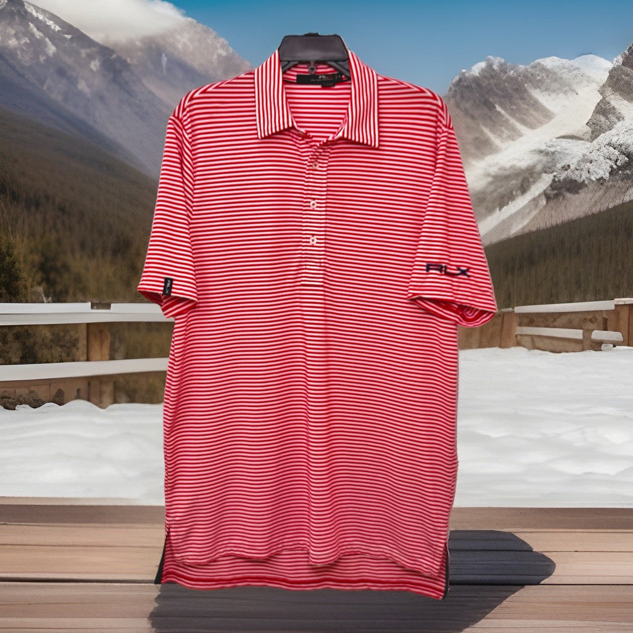 RLX Ralph Lauren Polo Shirt Mens Large Red White Blue Golf Lightweight Medium M