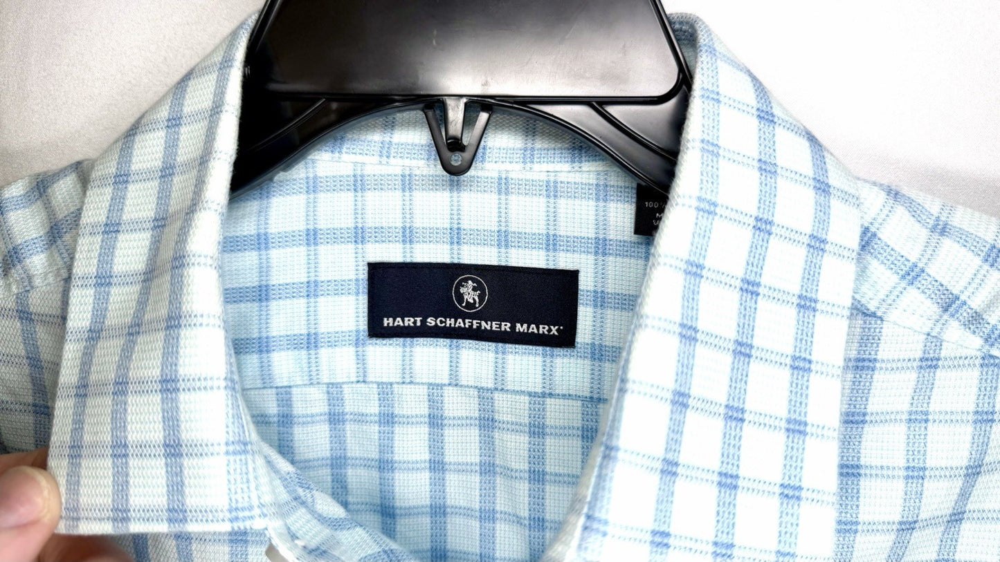 HART SCHAFFNER MARX Shirt size M white blue plaid Button up short sleeve