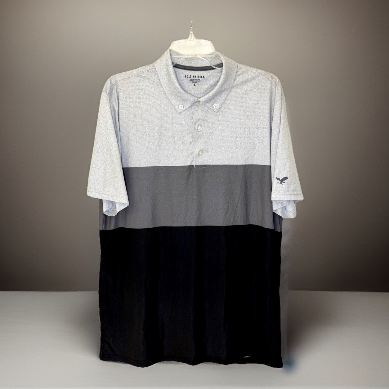 Golf Of America Polo Men’s Large Grey/Black Performance Shirt