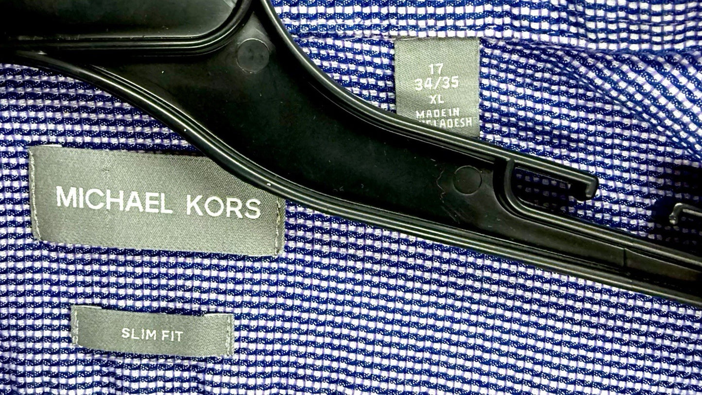 Micha Kors Slim Fit Men's Size XL 17/34 Blue Striped Cotton Casual Dress Shirt