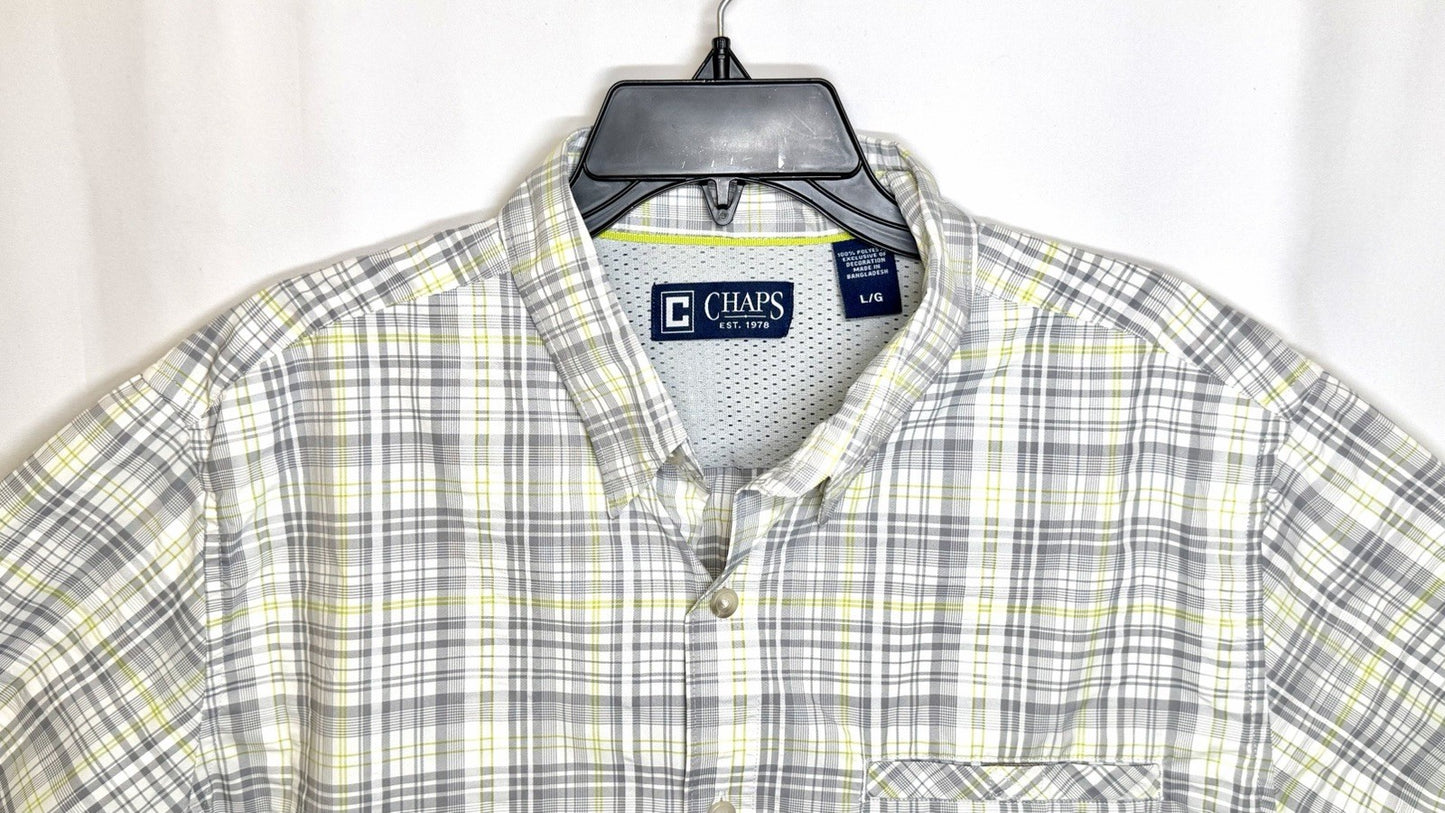Chaps Shirt Mens Large Button Down Shirt Short Sleeve Grey Easy Care