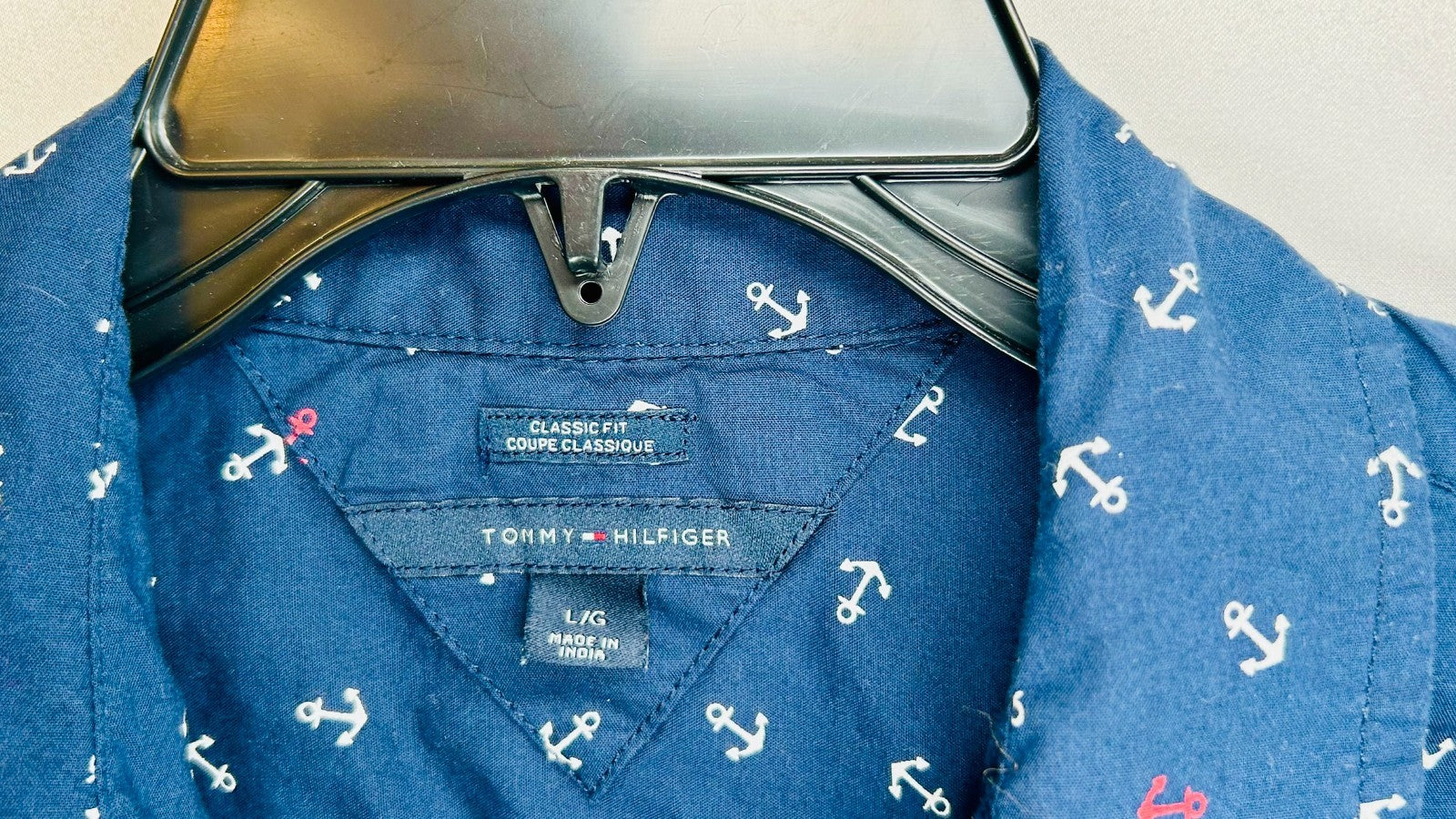 Tommy Hilfiger Women's Large Blue Button Up Shirt Anchor Print Top Long Sleeve
