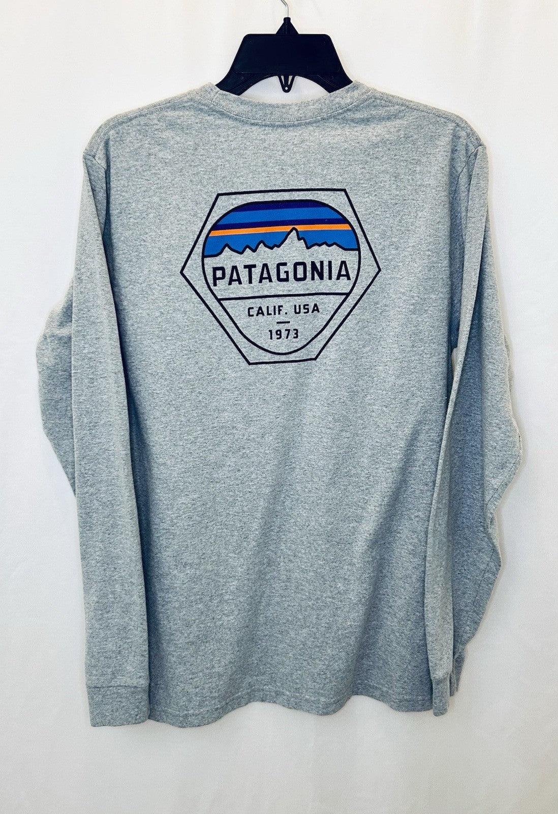Patagonia Long Sleeve T Shirt Mens Medium Gray Mountain Logo | Graphic Print