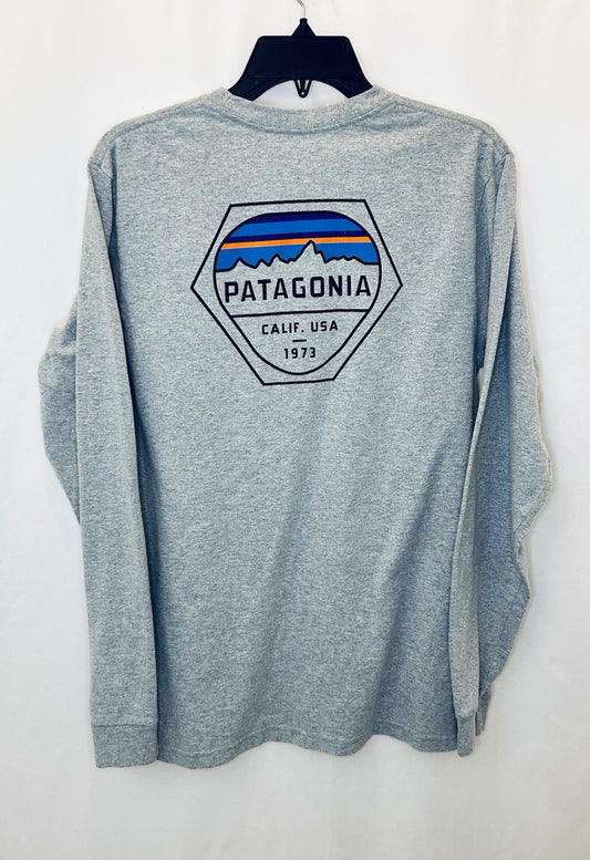 Patagonia Long Sleeve T Shirt Mens Medium Gray Mountain Logo | Graphic Print