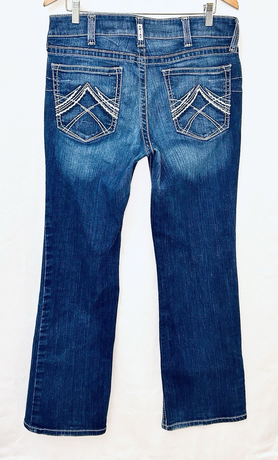 Ariat Real Jeans Women's 33R Blue Denim Mid Rise Bootcut Marine Entwined Stitch