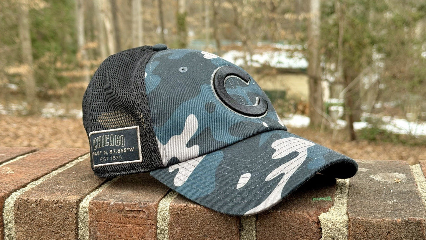 Chicago Cubs Fanatics Brand Camo Trucker Adjustable Hat Coordinates Patch