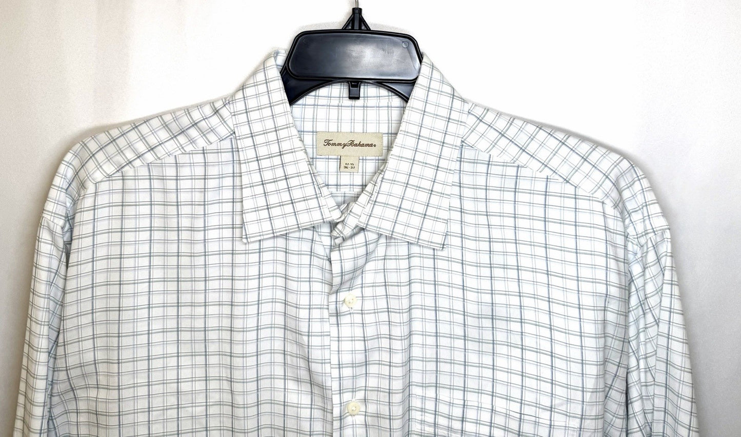 Tommy Bahama Button Long Sleeve Shirt Blue Plaid Men's Size 17.5/ 34-35