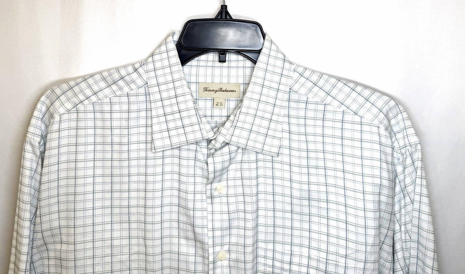 Tommy Bahama Button Long Sleeve Shirt Blue Plaid Men's Size 17.5/ 34-35