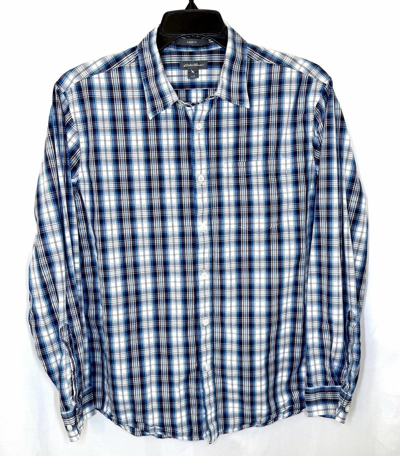 Eddie Bauer Men's Size L Classic Fit Button Down Shirt Long Sleeve Blue Plaid