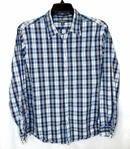 Eddie Bauer Men's Size L Classic Fit Button Down Shirt Long Sleeve Blue Plaid