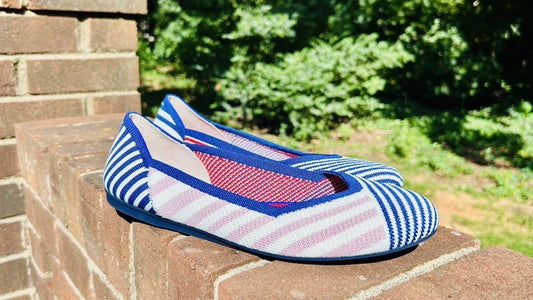 NWOT ROTHYS Pink Mixed Stripe Flat Rare Retired Size US 9