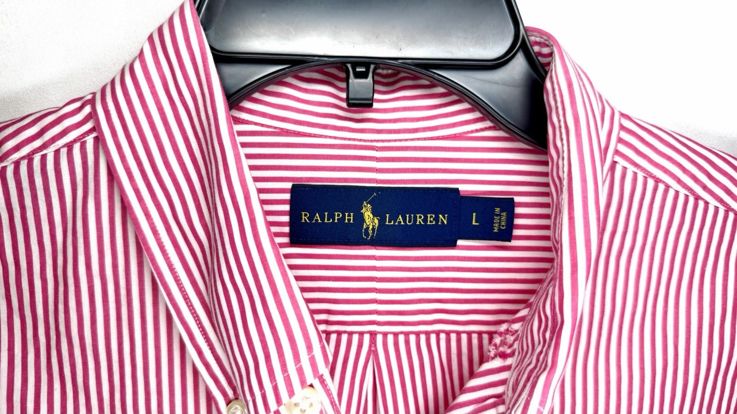 Ralph Lauren Shirt Mens Extra Large Pink White Striped Custom Fit Long Sleeve