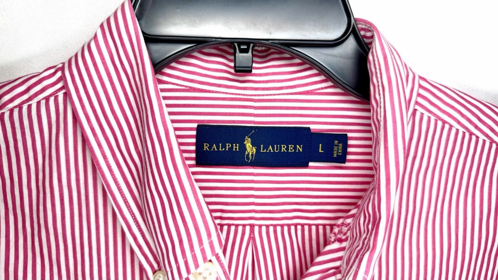 Ralph Lauren Shirt Mens Extra Large Pink White Striped Custom Fit Long Sleeve