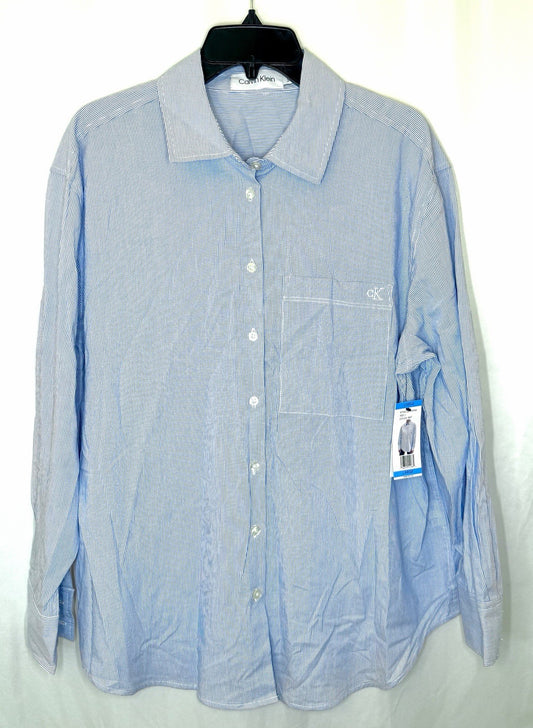 NWT Calvin Klein long sleeve cotton dress shirt button up light blue check LARGE