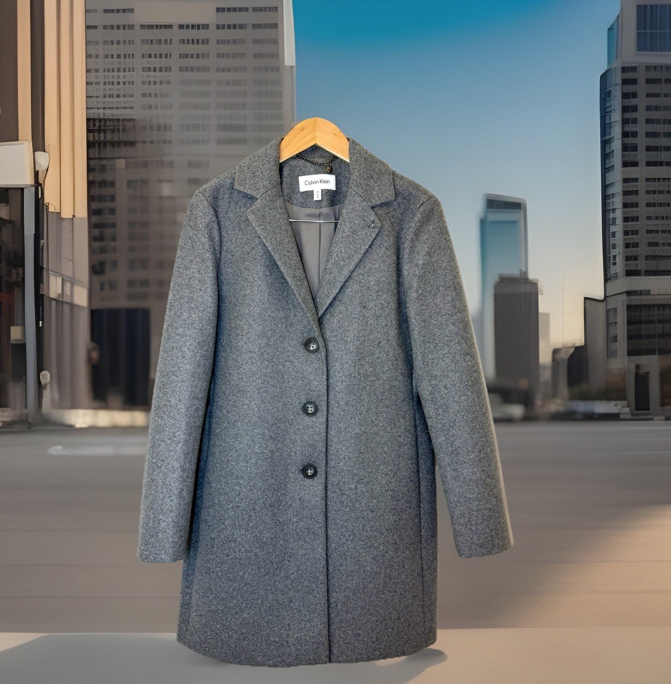 Calvin Klein Gray Double Breasted Mid-Length Pea Coat Women Long Sleeve Size M