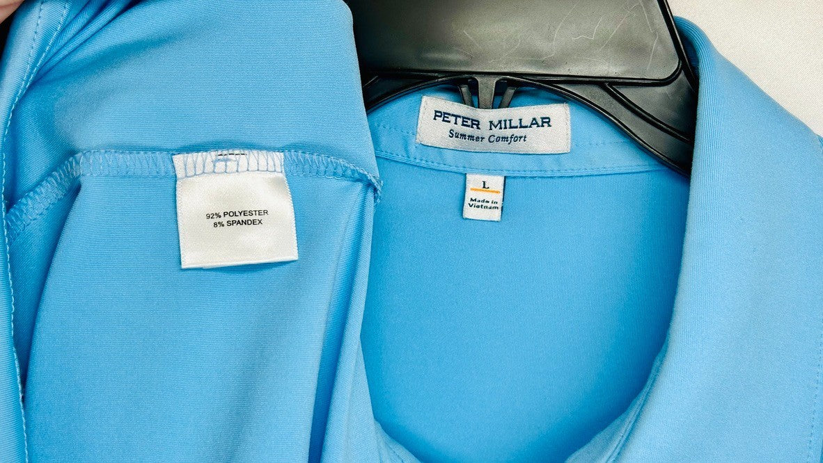 Peter Millar Summer Comfort Polo Shirt Mens Large Blue Golf Embroidered Wicking