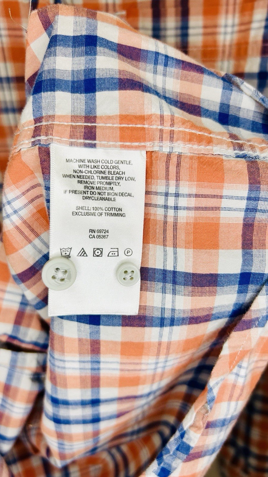 Columbia Plaid Button Up Shirt Long Sleeve Outdoor Casual Blue/Orange Mens Small