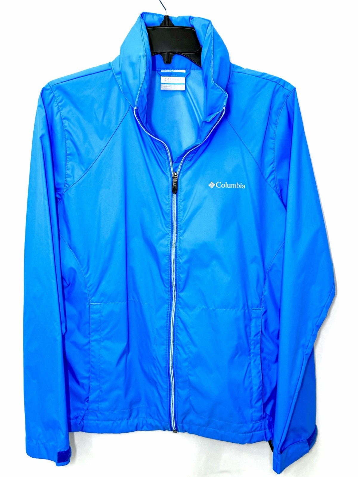Columbia Womens Switchback III Rain Jacket Blue Sz M Packable Hooded Windbreaker
