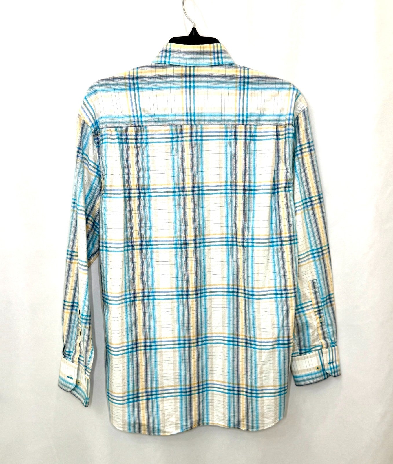Alan Flusser Men's Size S Plaid Button Down Shirt Long Sleeve 100% Cotton Blue