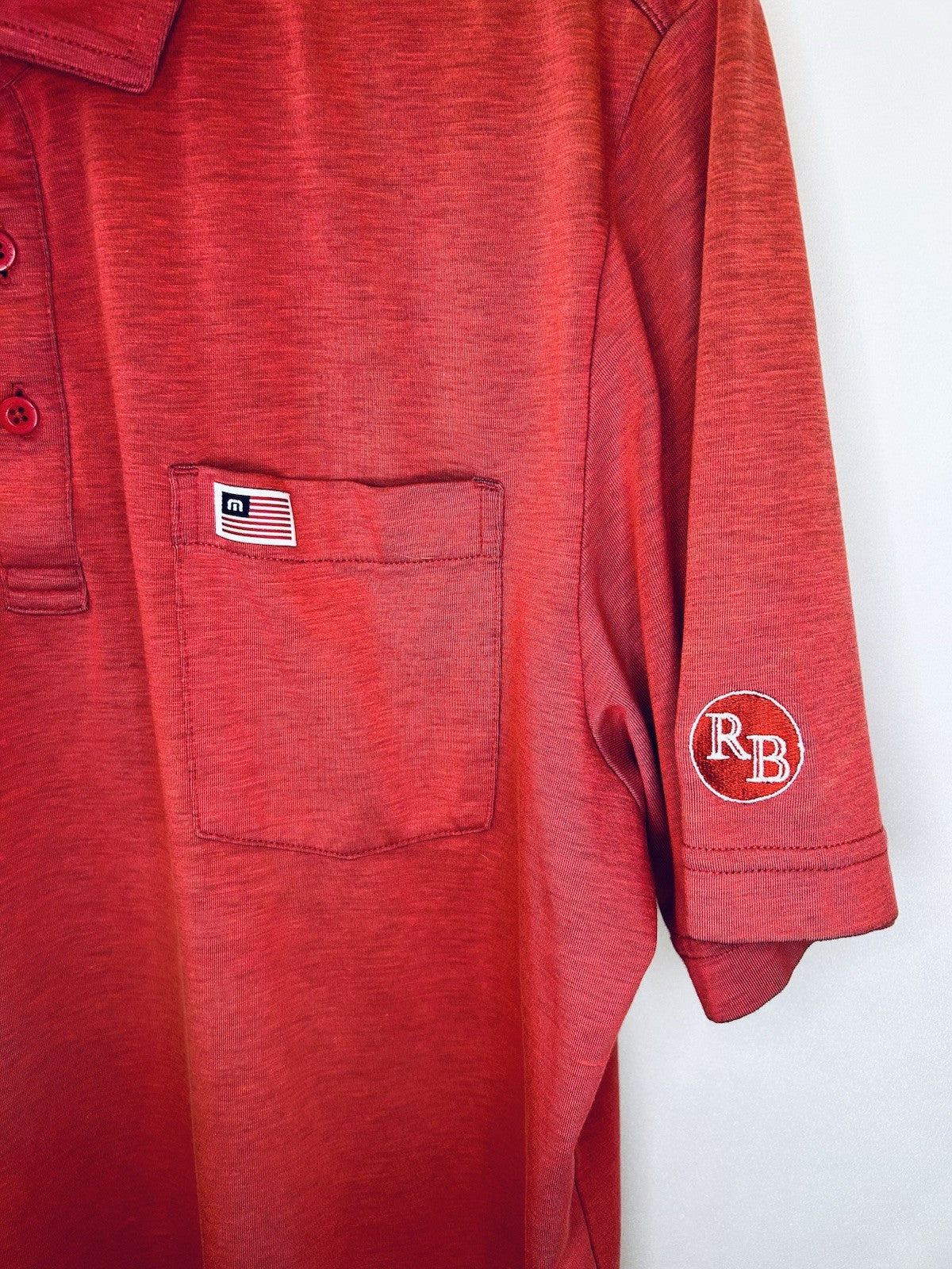 Travis Mathew Polo Shirt Red Golf Performance Pocket Mens Size Medium