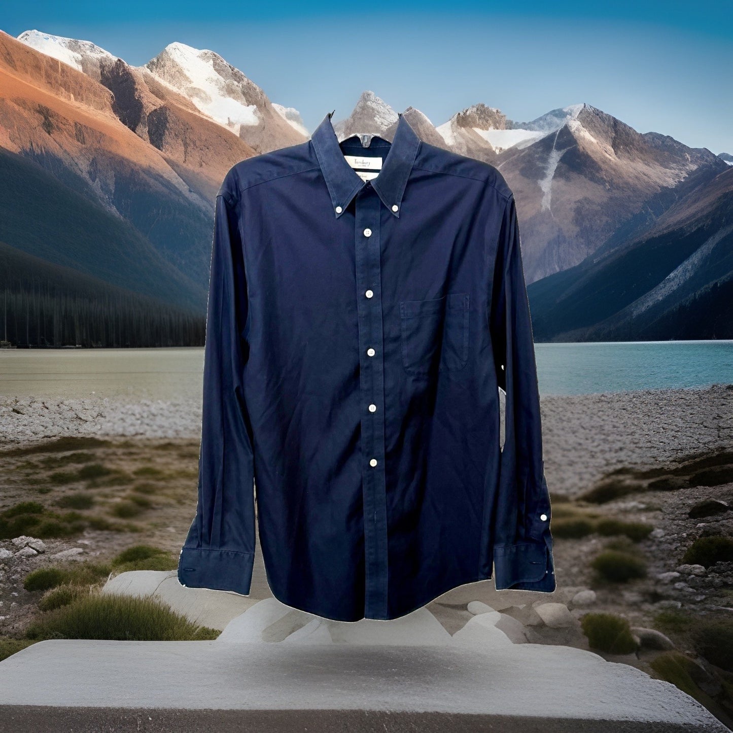 Turnbury Men's Size Small Navy Blue Non-Iron 100% Cotton Long Sleeve Button Down