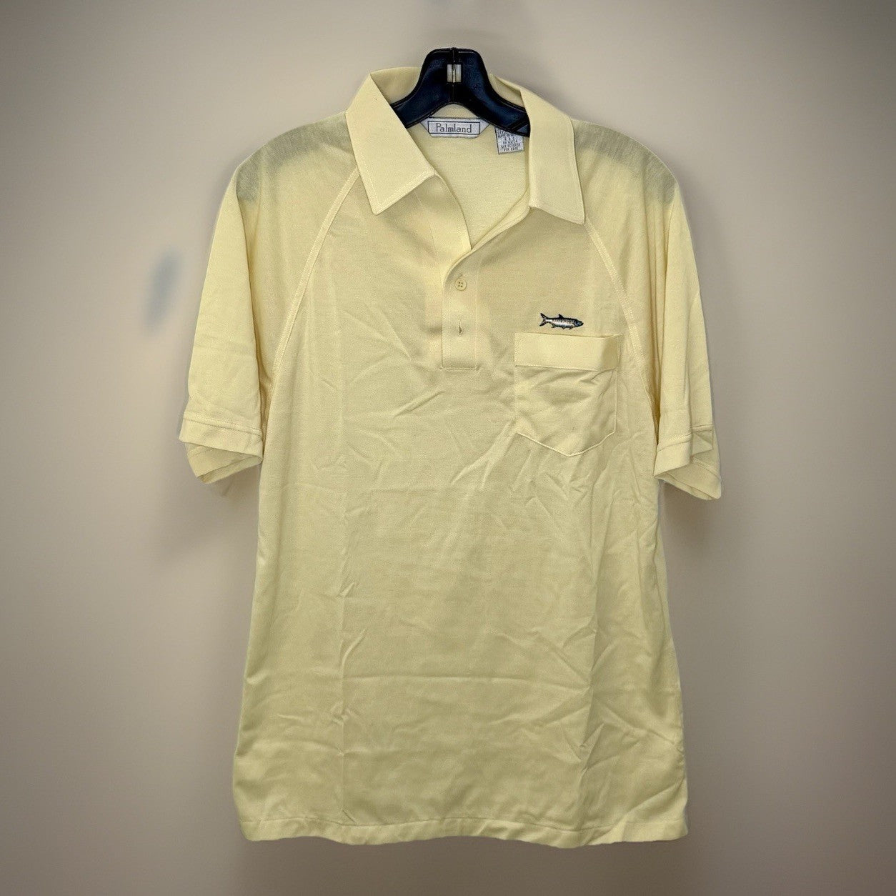 VTG Palmland Polo Men’s Medium Bright Yellow With Embroidered Fish