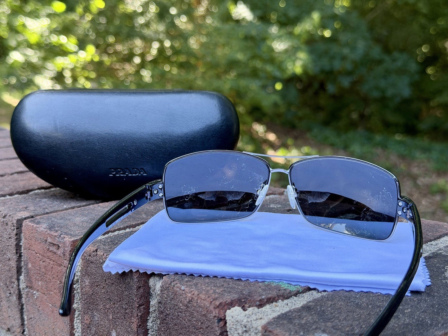 PRADA SPR 54I Sunglasses Polarized Silver Metal Blue Lens 64 12 125 With COA