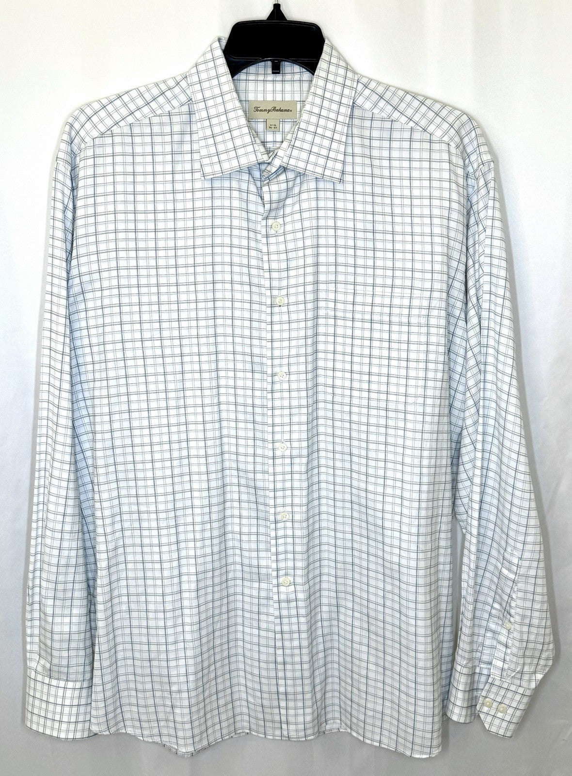 Tommy Bahama Button Long Sleeve Shirt Blue Plaid Men's Size 17.5/ 34-35