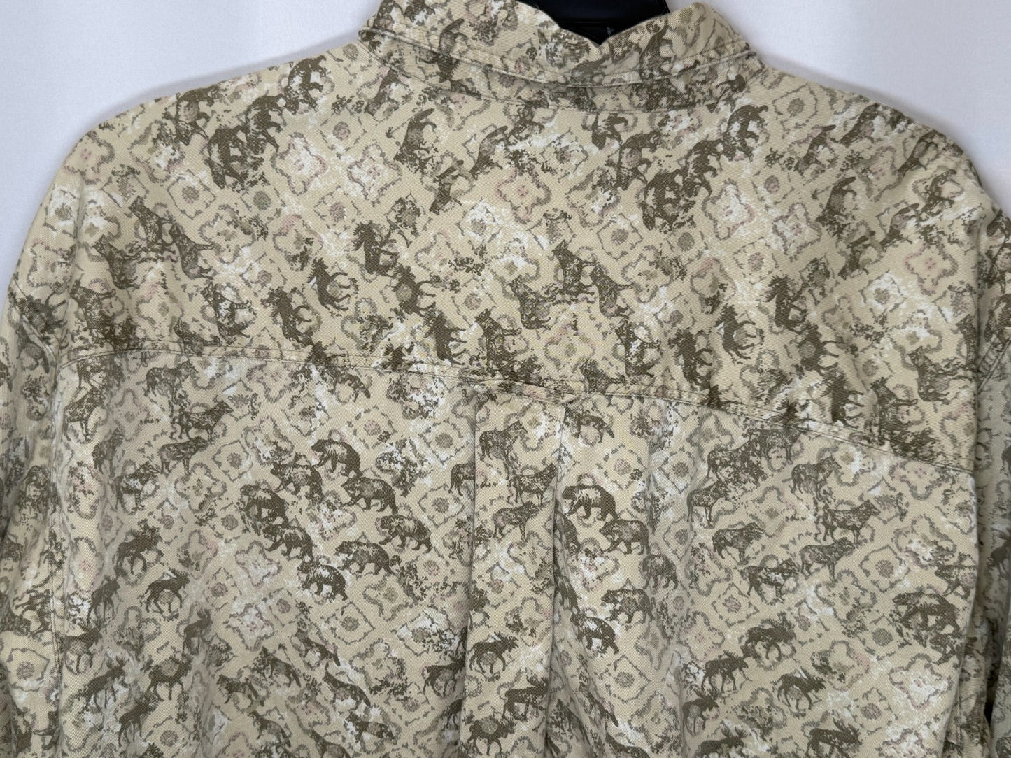 Woolrich Vintage Shirt Mens Large Wildlife All Over Print Bear Moose Cotton Peru