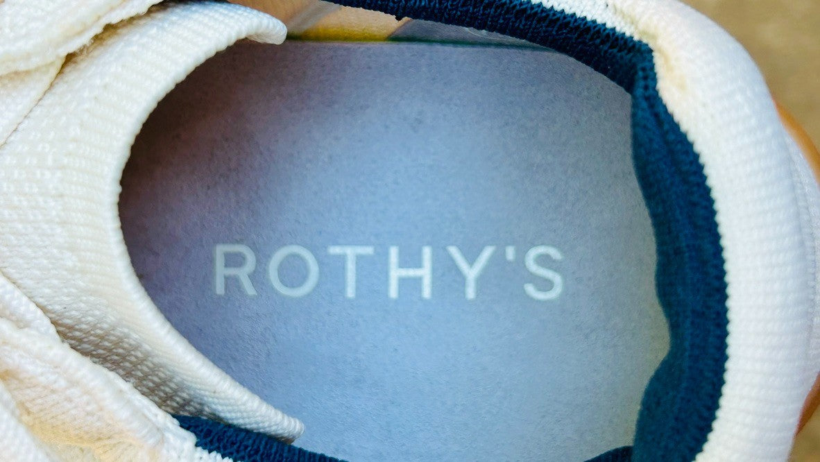 Rothys Men's RS01 Sneaker Size 7.5 Bone White Knit Lace Up Travel Shoe Casual