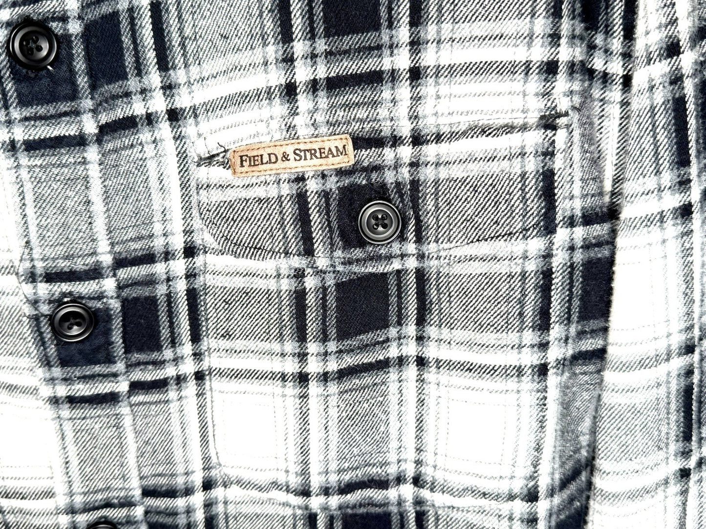 FIELD & STREAM Mens XL Flannel Shirt Black White Plaid Long Sleeve Heavyweight