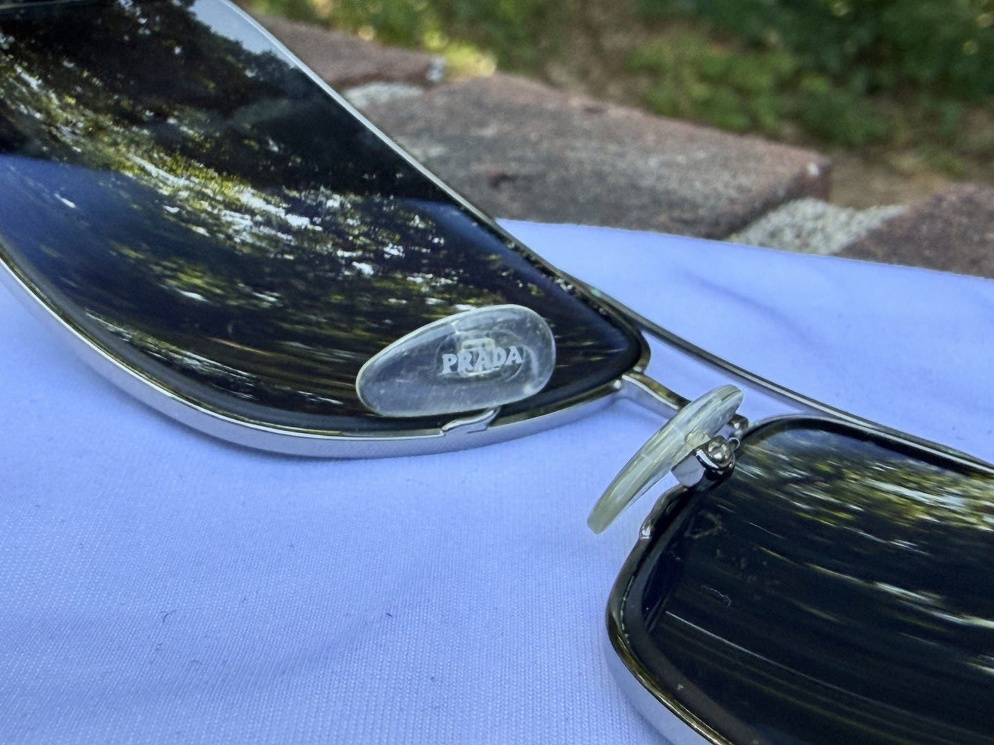 PRADA SPR 54I Sunglasses Polarized Silver Metal Blue Lens 64 12 125 With COA