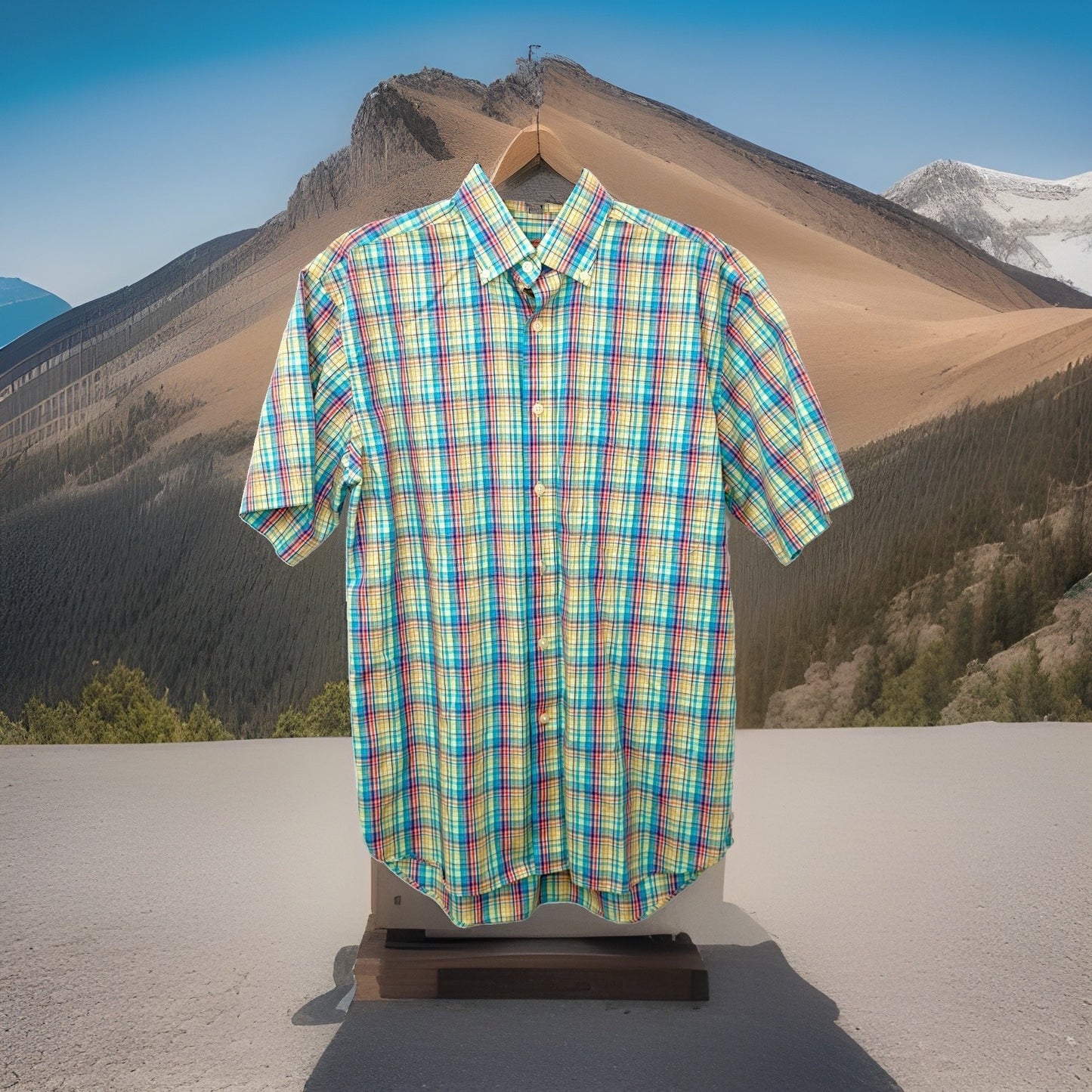 Alan Flusser Mens Small Short Sleeve Plaid Button Up Shirt Size S 100% Cotton
