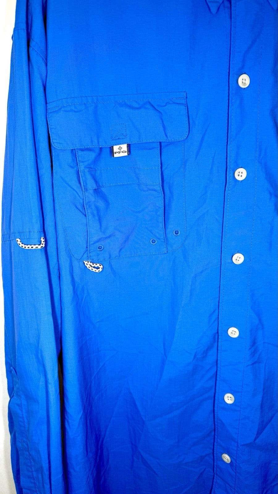 Columbia PFG Men’s Shirt Button Down Roll Tab Sleeve Blue Fishing Size Large