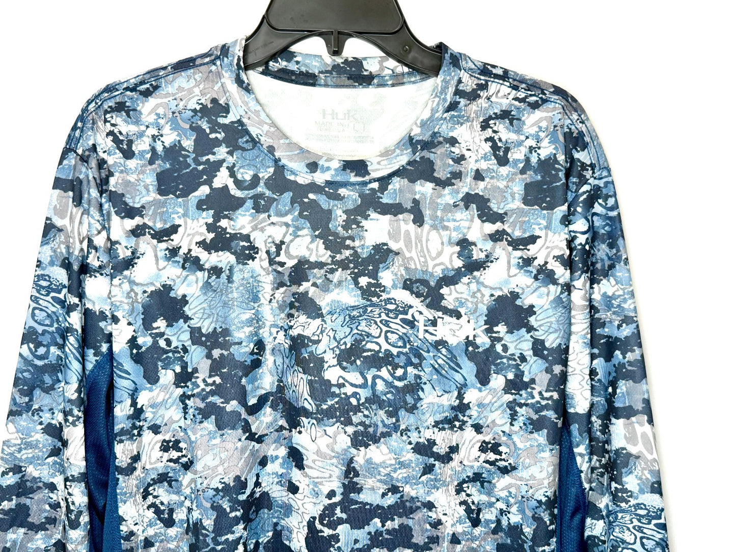 Huk Icon X Tide Change Camo Long Sleeve Fishing Shirt Men's Size Large Blue
