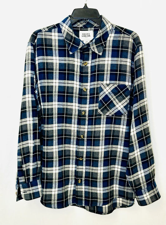 Field & Stream Flannel Shirt Mens Large Blue Plaid Button Up Casual Long Sleeve