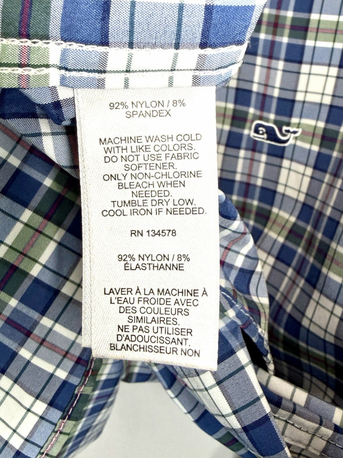 Vineyard Vines Whale Shirt Men Large L Classic Fit Performance Plaid Long Sleeve
