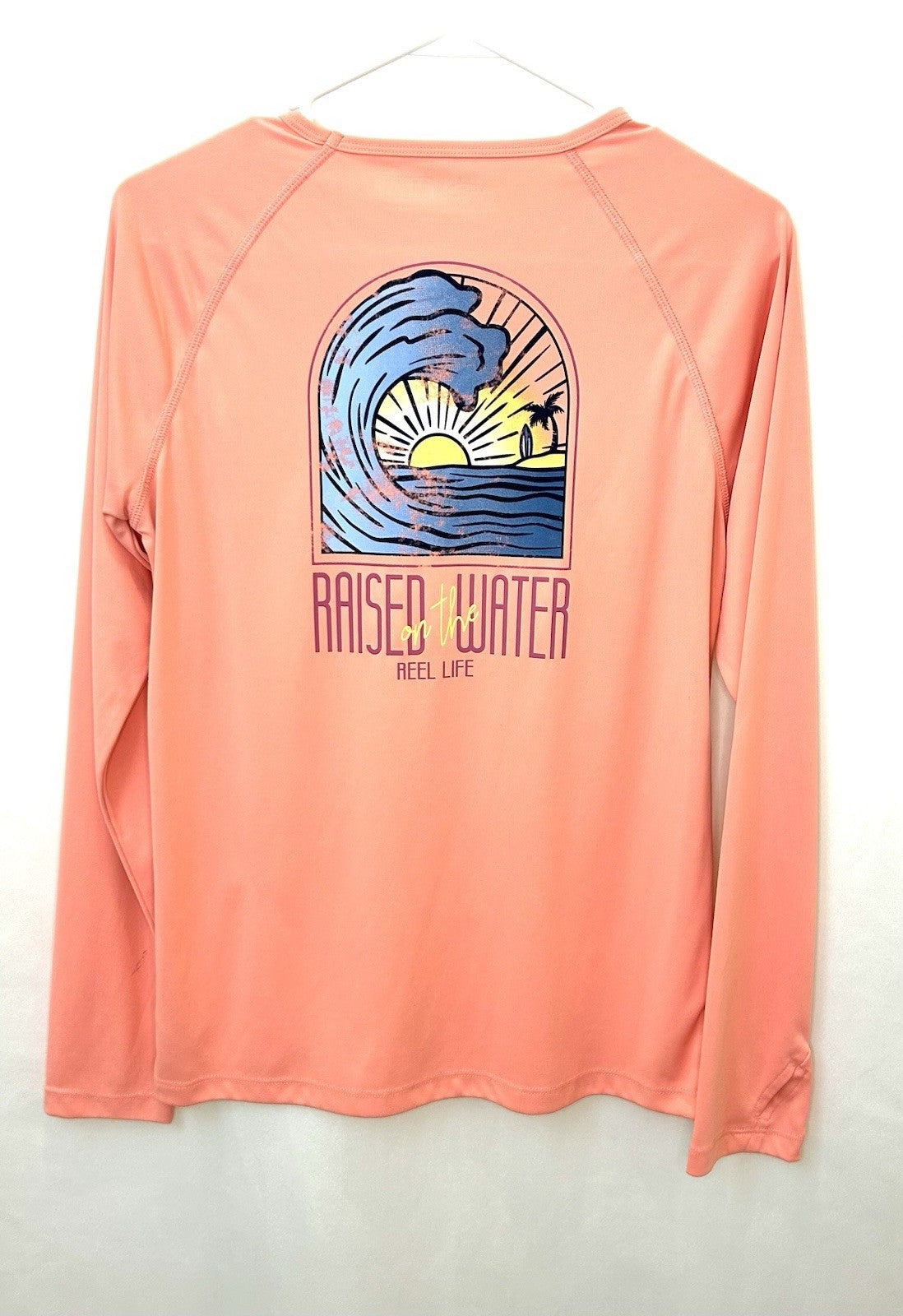 Reel Life Women's Sun Defender Round Neck Long Sleeve UV Top Coral Medium
