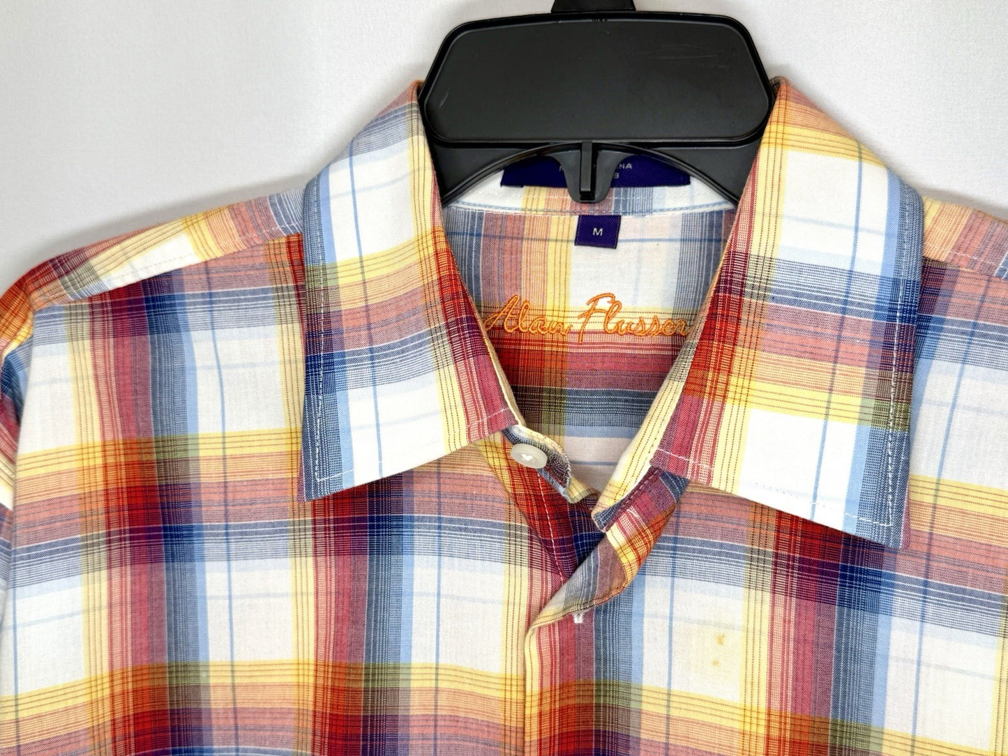 Alan Flusser Mens Shirt Medium M Rainbow Plaid Cotton Long Sleeve Button Down