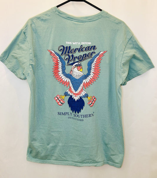 Simply Southern Men's Merican ChinChilla Light Teal T-Shirt MERICAN-CHINCHILLA