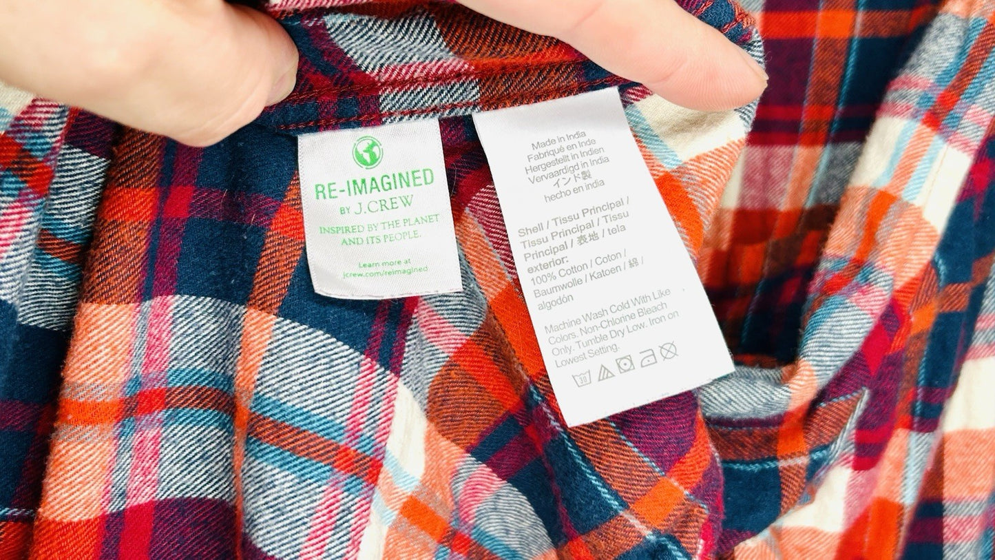 J CREW Flannel Button Up Shirt Slim Fit Long Sleeve Plaid Size Large