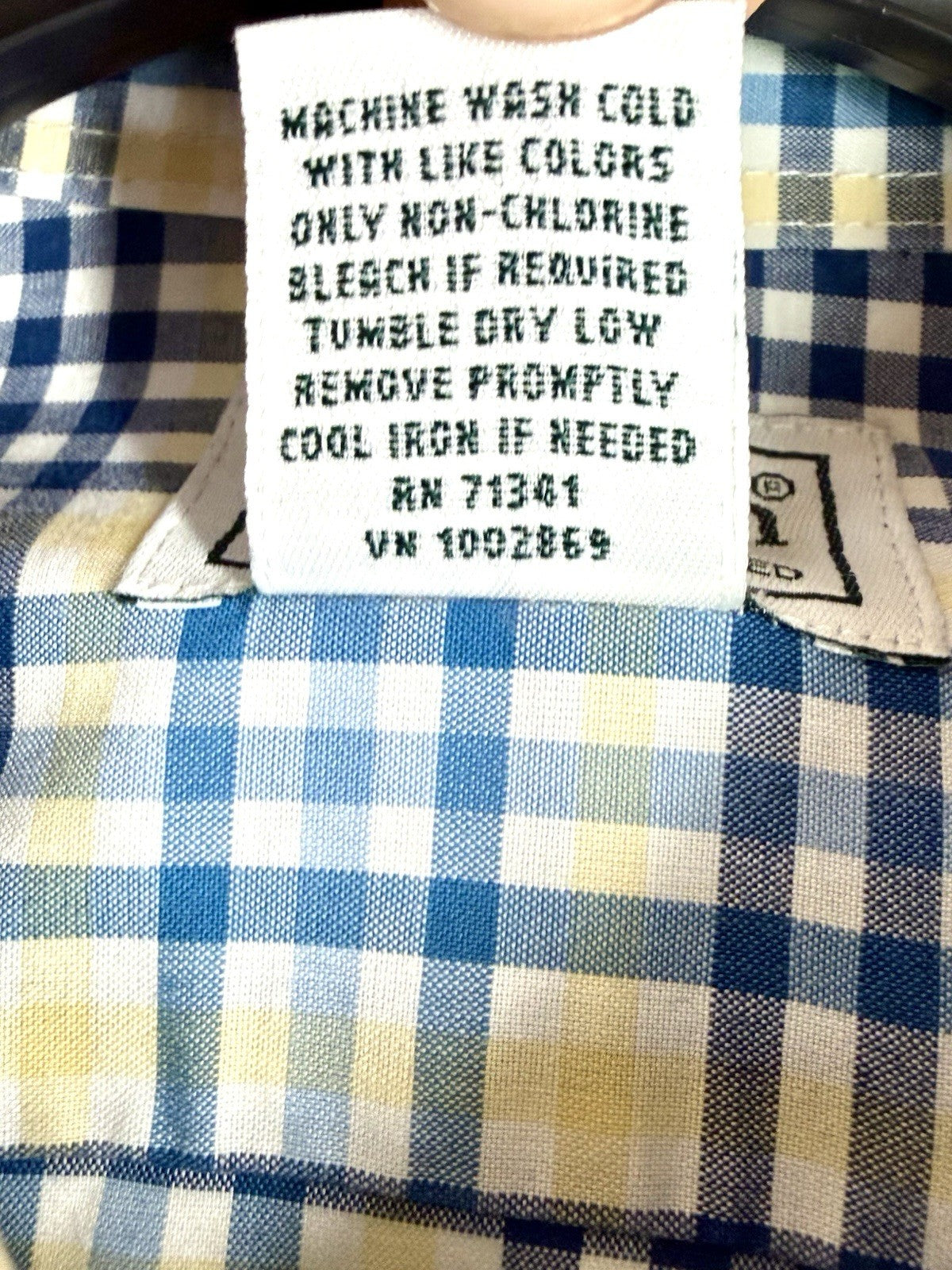 LL Bean Shirt Mens Medium White Blue Yellow Plaid Button Up Long Sleeve Cotton