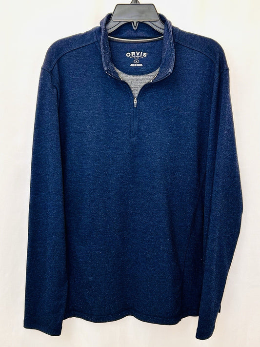 Orvis 1/4 Zip Sweater Mens L Large Heathered Navy Blue Mock Neck Stretch