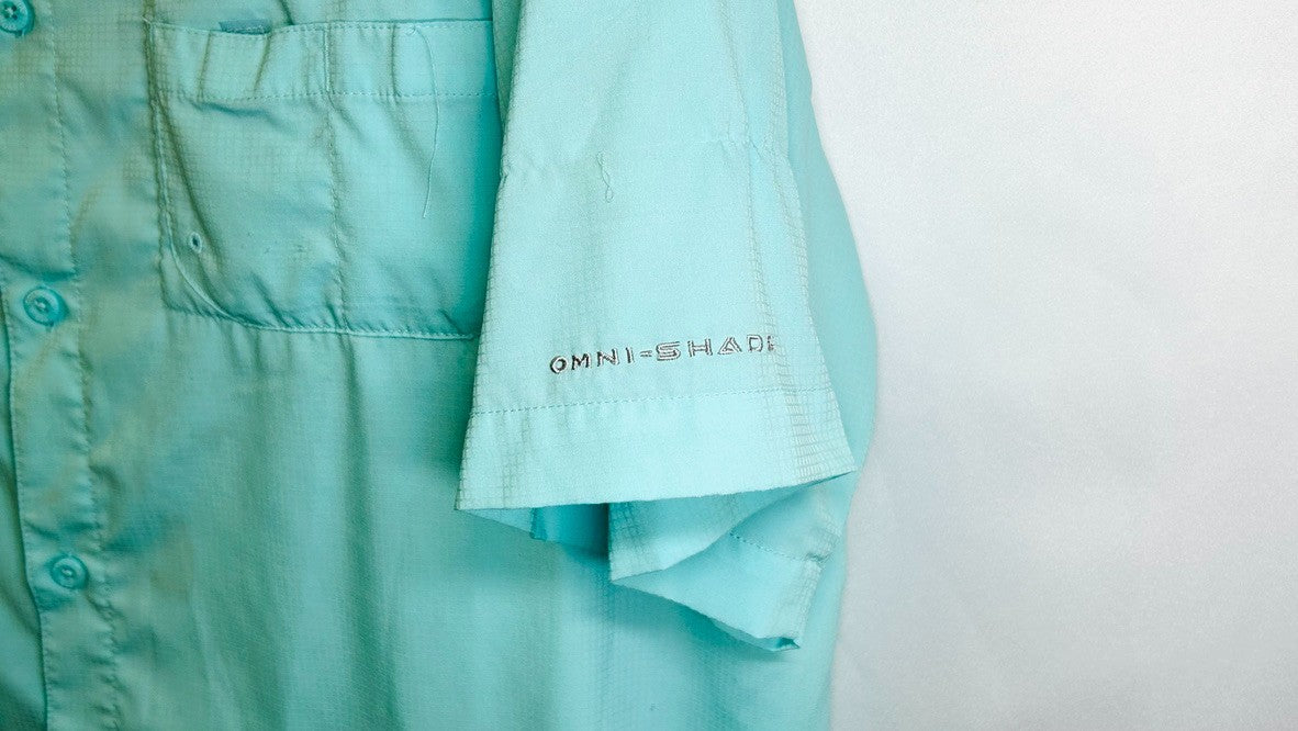Columbia PFG Tamiami Teal Short Sleeve Vented Fishing Shirt Mens Size XXL
