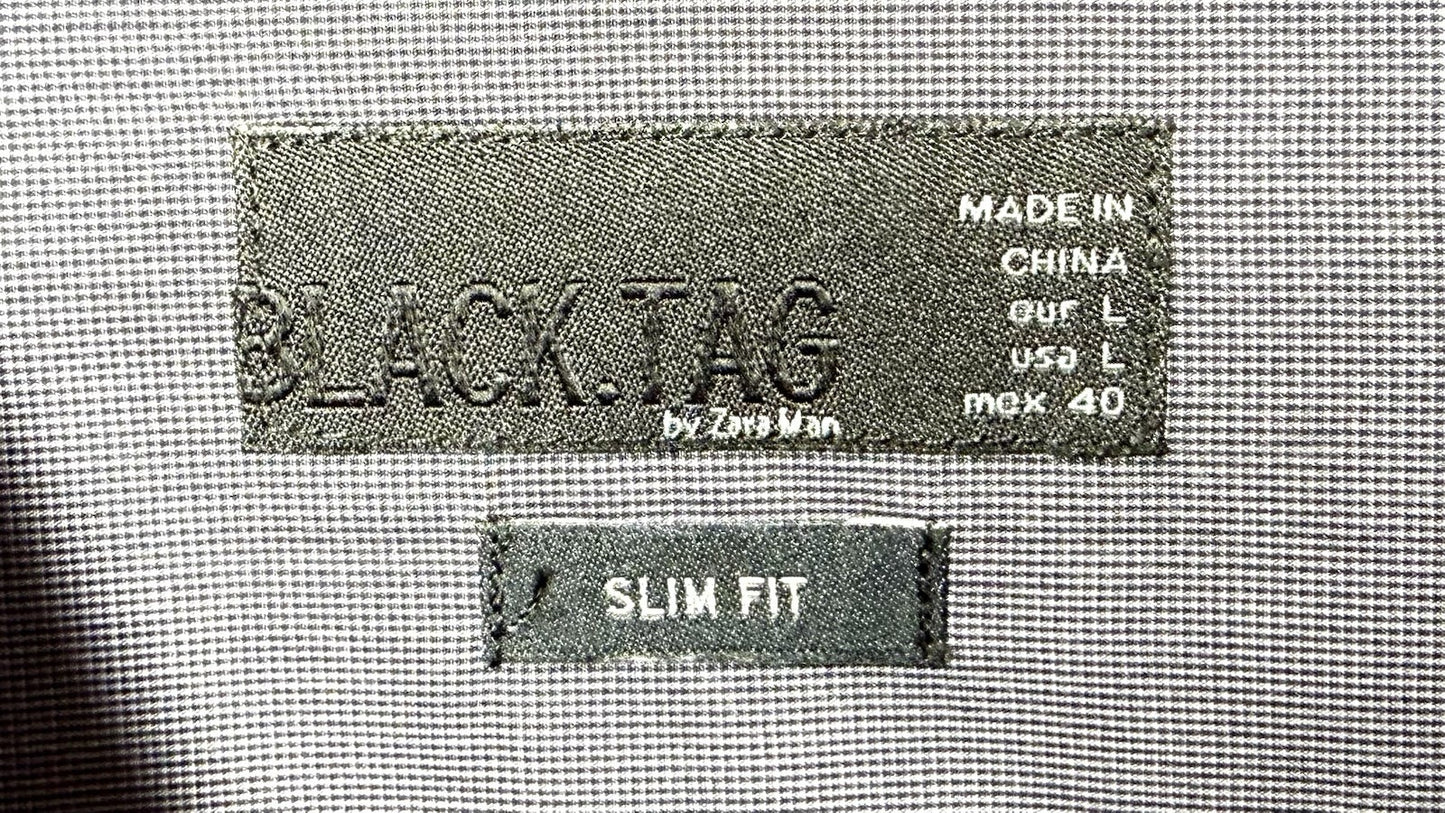 Black Tag By Zara Slim Fit Dress Shirt Men’s L Grey Micro Pindot Gingham