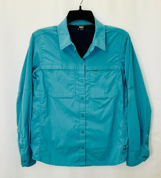 REI Co-op Shirt Sahara Long Sleeve Women's Sz Small Teal Vented Fish Hike Camp