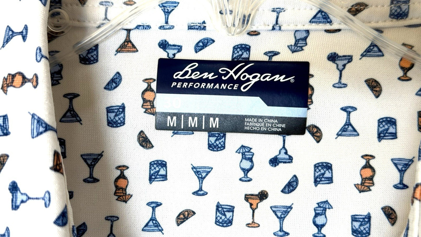 Ben Hogan Golf Performance Polo Shirt Mens Medium Multi Martini Drinks Patterned