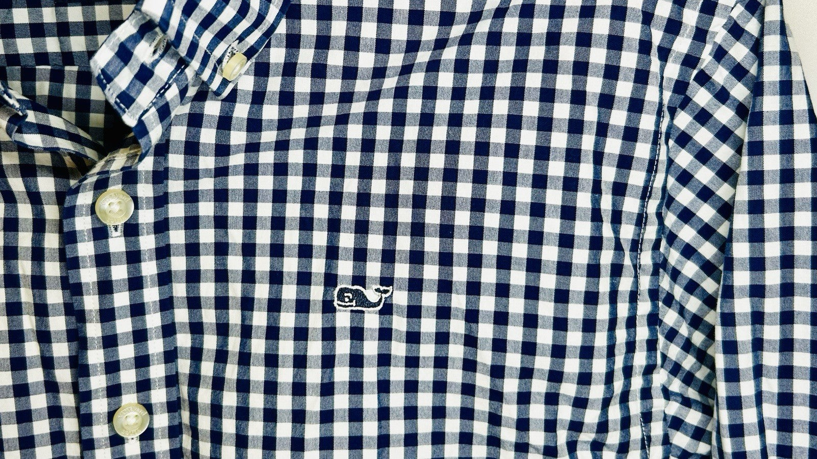 Boys Vineyard Vines L 16-18 Blue Check Long Sleeve Button Up Shirt / Whale Shirt