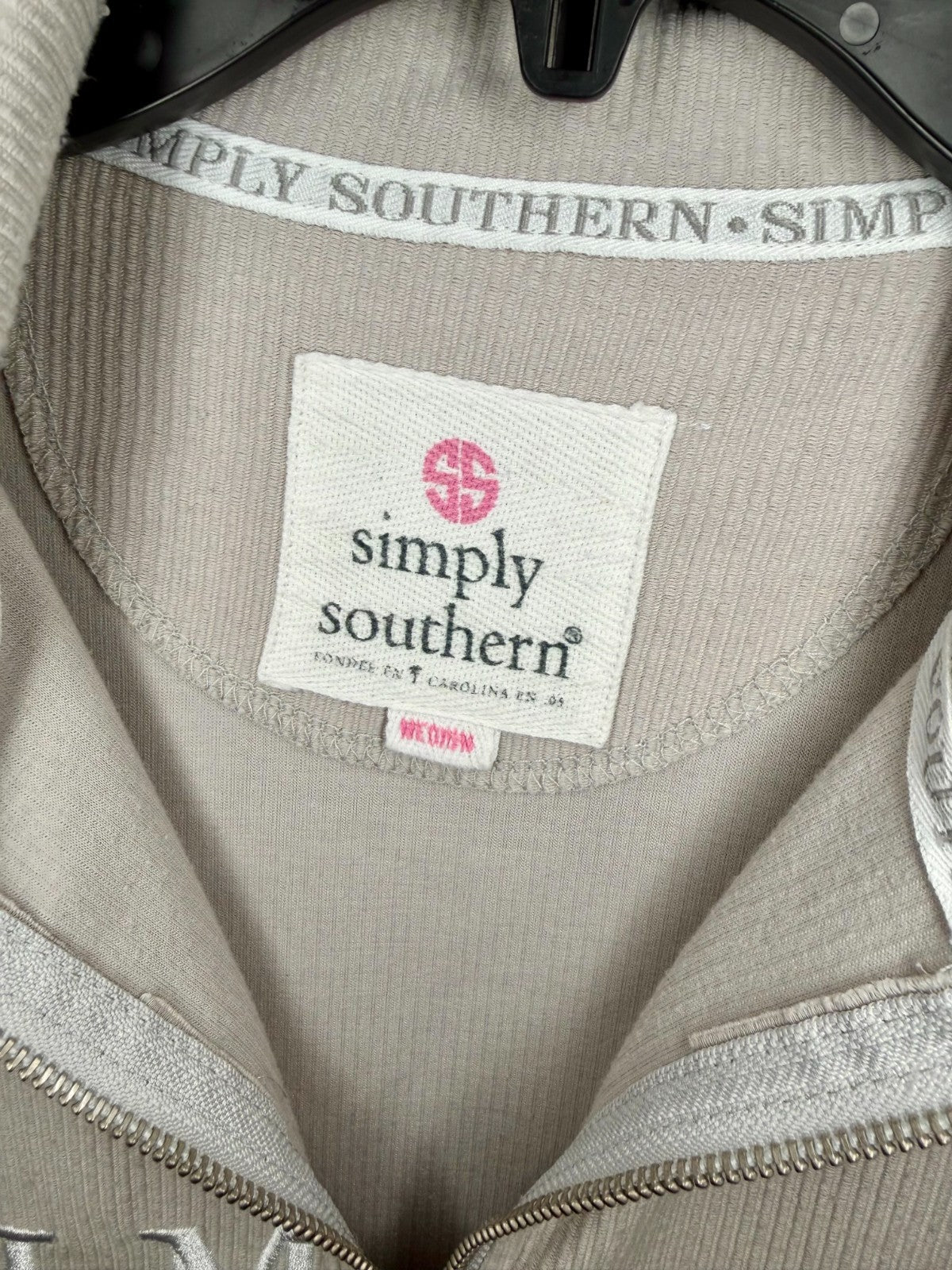 Simply Southern Womens Medium Quarter Zip Ribbed Pullover Sweatshirt Taupe Grey